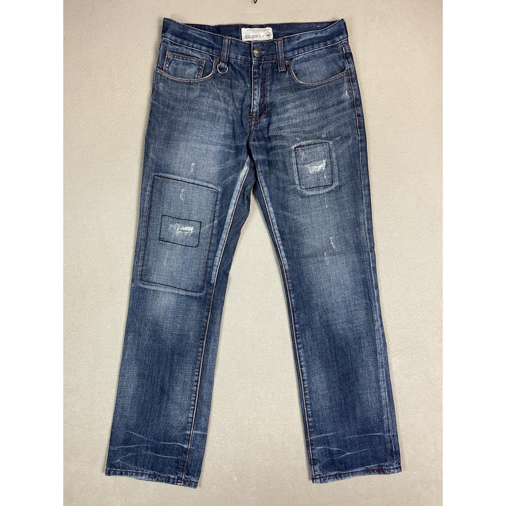Ecko Unltd Jeans Mens‎ 30x32 Blue Straight Leg Regular Fit Mid Rise Patch Work